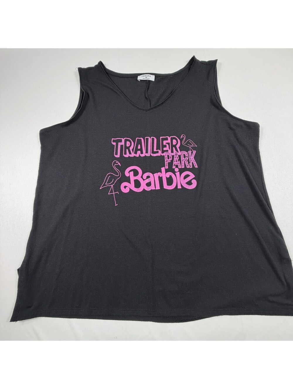 Zenana 3X Black Sleeveless Tank Top with Pink Trailer Park Barbie Print